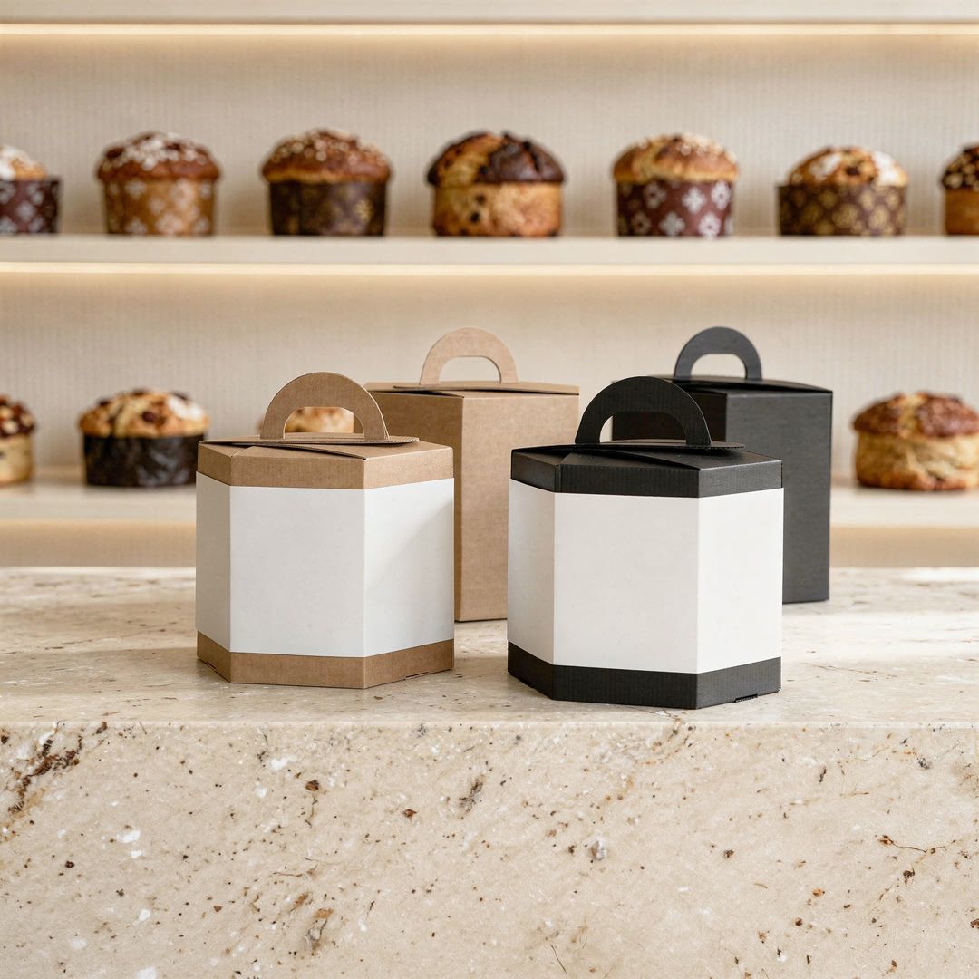 Scatole esagonali per panettoni con fascetta personalizzabile