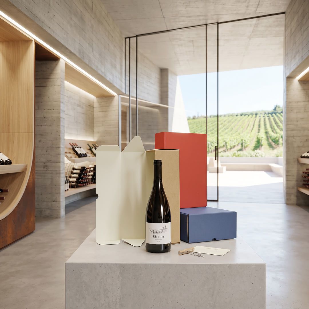 Scatola reversibile per bottiglie Controversa Drink esposta in una cantina di design